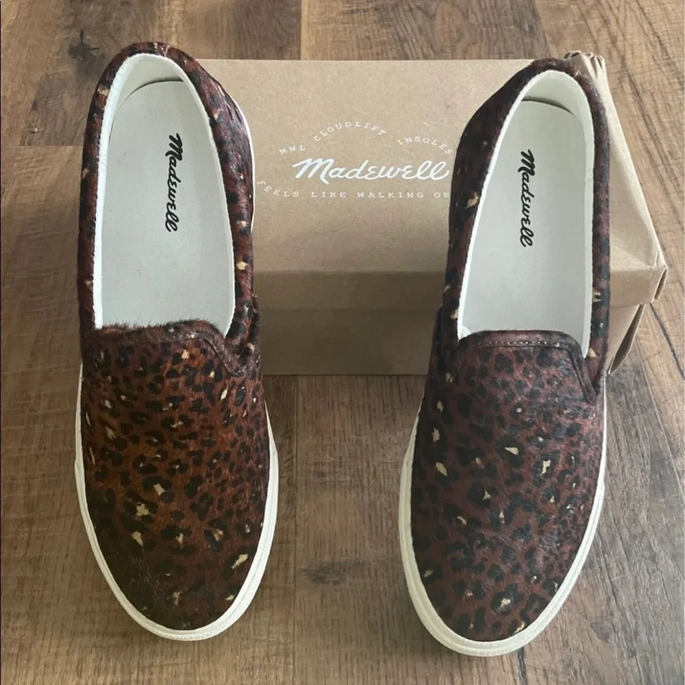 Madewell Woman’s Sidewalk Slip-On Sneakers in mini Leopard Calf Hair New in box